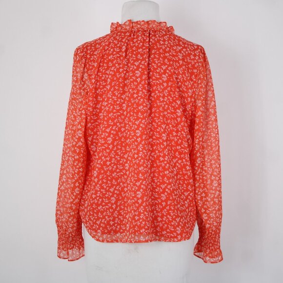 Loft Petites Sz SP Orange White Collared Lined 100% Polyester Top - Picture 7 of 14